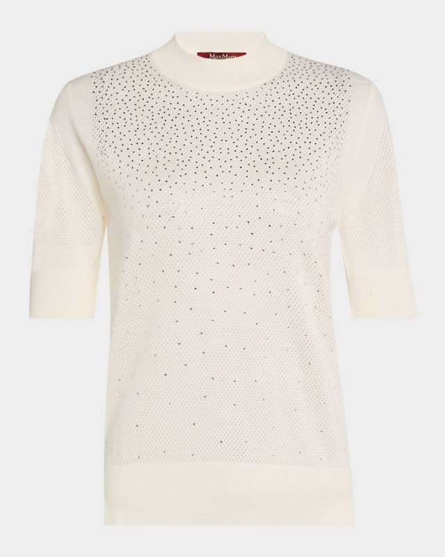 Spigola Mock-Neck Rhinestone Mesh Sweat